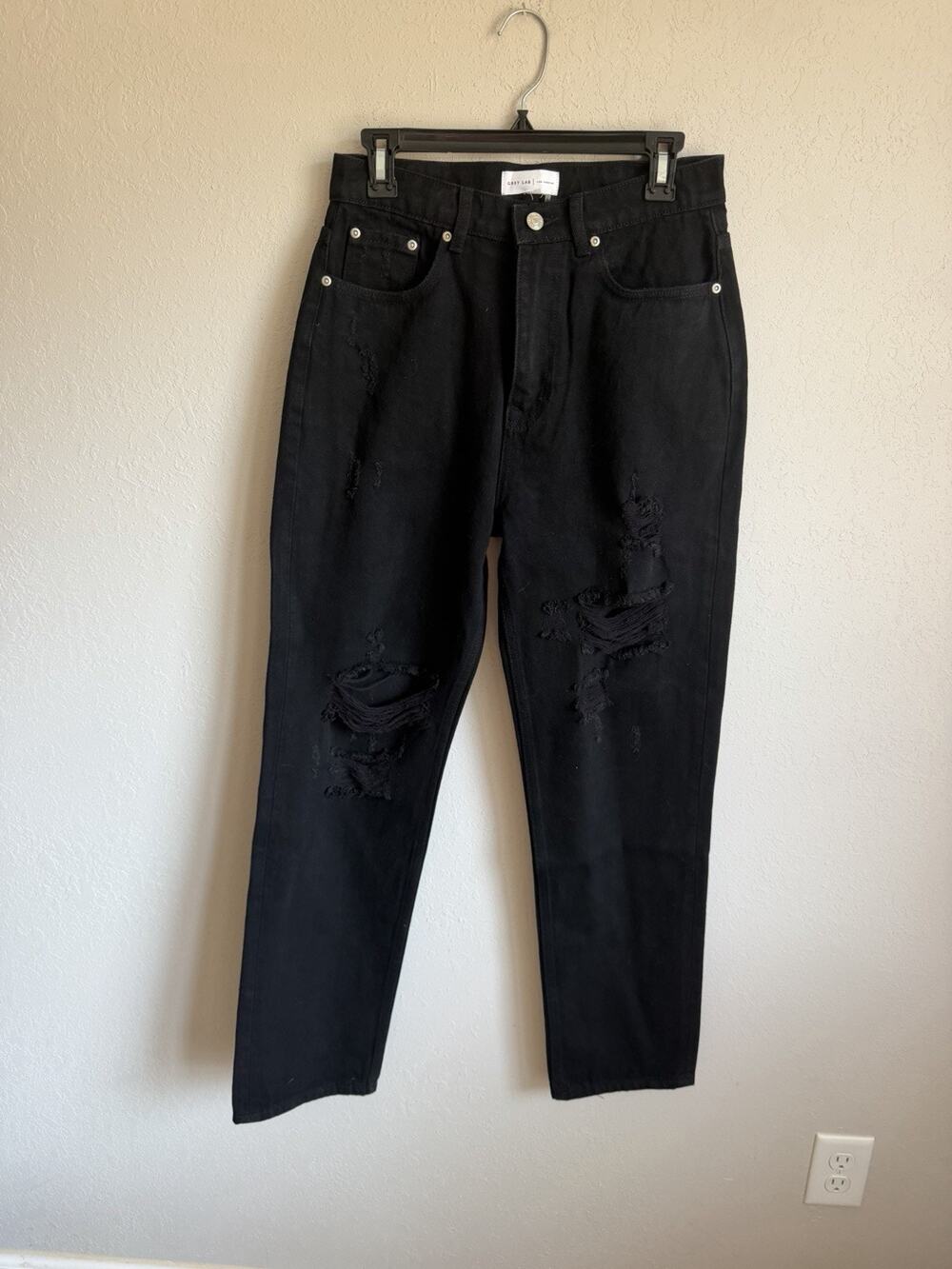 Grey Lab Black Distressed Denim Slim Straight Leg Jeans Womens 28 Grunge City
